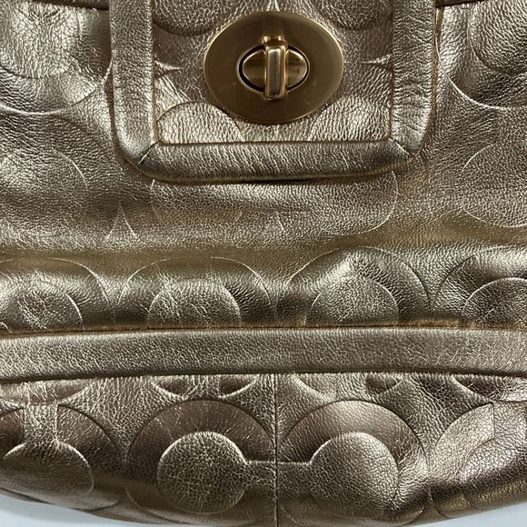Rare HTF Coach Metallic Rose Gold All Leather Purse Shoulder Bag C Pattern - Picture 5 of 16